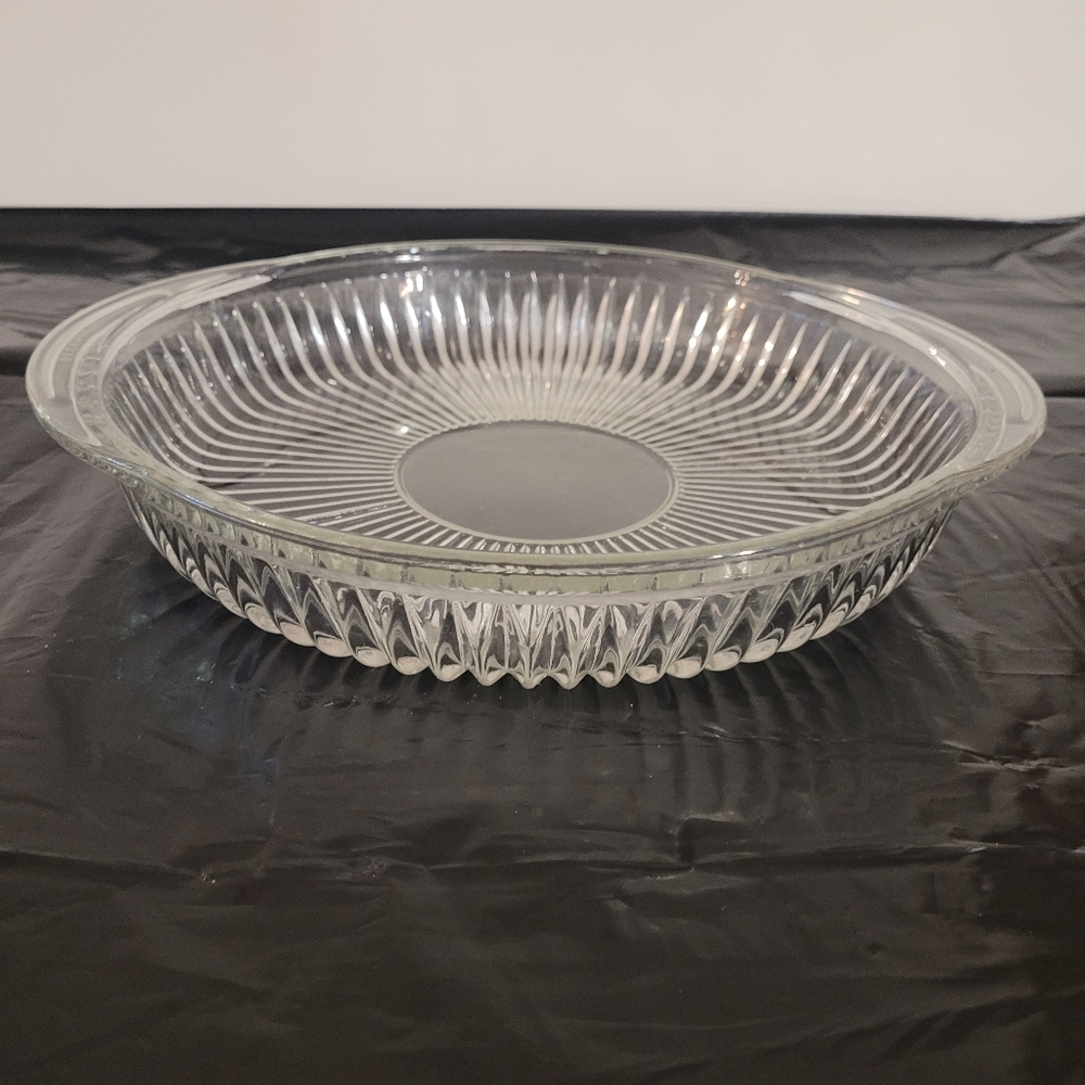 Clear Oven Safe Vtg Starburst Glass Baking/serving Deep Pie 10"